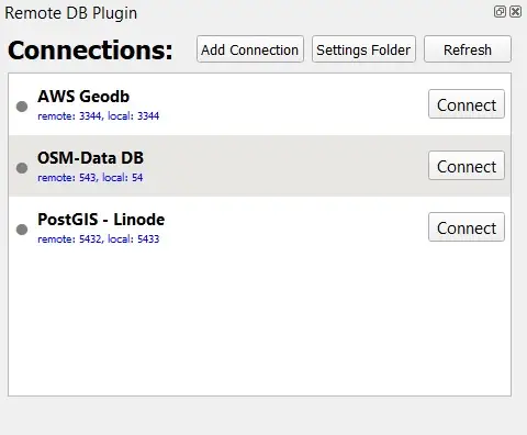 Screenshot of QGIS Remote DB Plugin