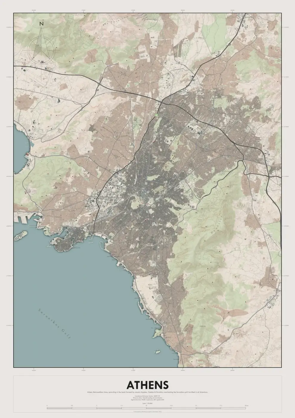 Athens: Topographic & Street Map
