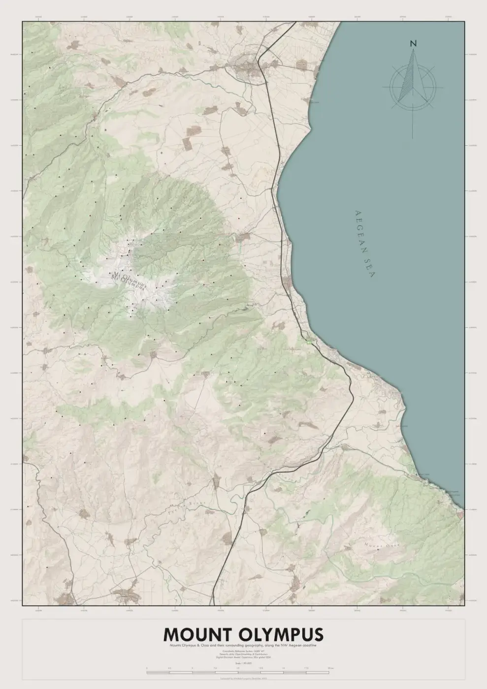 Olympus & Ossa: Topographic Map
